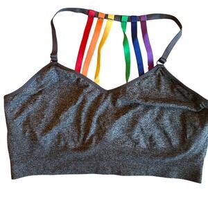 Cacique Bralette Womens 22/24 Gray Rainbow Multi-Strap Seamless Pride Sporty